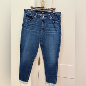 PAIGE Hoxton Crop Jeans in Bistro Distressed with Rockslide Hem. Size 34. EUC.